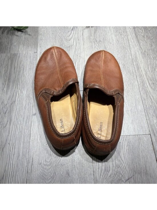LL Bean Elkhide Leather Slippers Mens 10 Brown Slip On Moc House Comfort Shoes main image 11